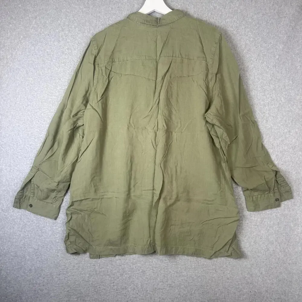 J. Jill Women's Size XL Olive Green Tencel Button Down Lagenlook Blouse Top - Picture 6 of 7